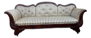 Antique American Empire Style Flame Mahogany Upholstery Sofa