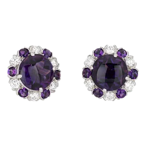 Vintage Amethyst Diamond Platinum Round Stud Earrings - 2 Pieces