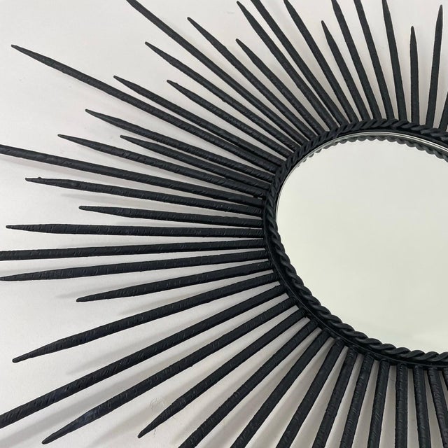 1950s Brutalist Black Wrought Iron Sunburst Mirror, France, 1950s For Sale - Image 5 of 17