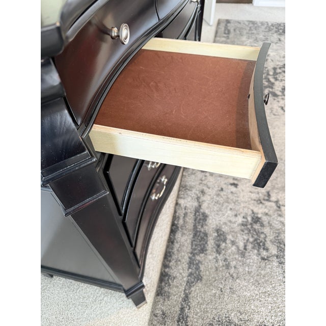 11-Drawer Traditional Espresso Bow-Front Dresser With Mirror & Jewelry Storage For Sale - Image 14 of 14