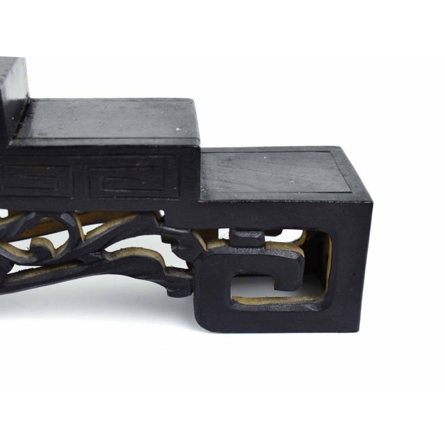 Chinoiserie Hand Carved Chinese Tiered Seven Step Display Stand With Pierced Foliate Apron For Sale - Image 3 of 9