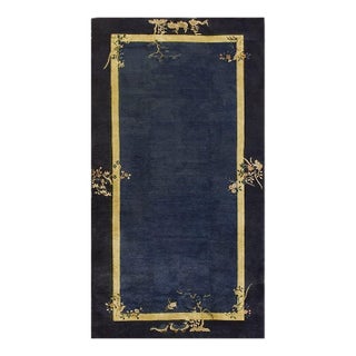 1920s Navy Blue Solid Birds Deco Antique Chinese Peking Hallway Runner Rug For Sale