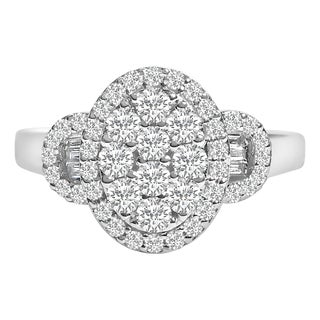 10K White Gold 1.0 Cttw Diamond Oval Cluster with Halo Vintage-Inspired Art Deco Buckle Style Statement Ring (G-H Color, SI1-SI2 Clarity) - Size 7-1/2 For Sale