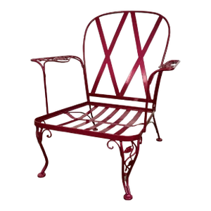 Newly Powder Coated Woodard Chantilly Rose Wrought Iron Outdoor Lounge Chair