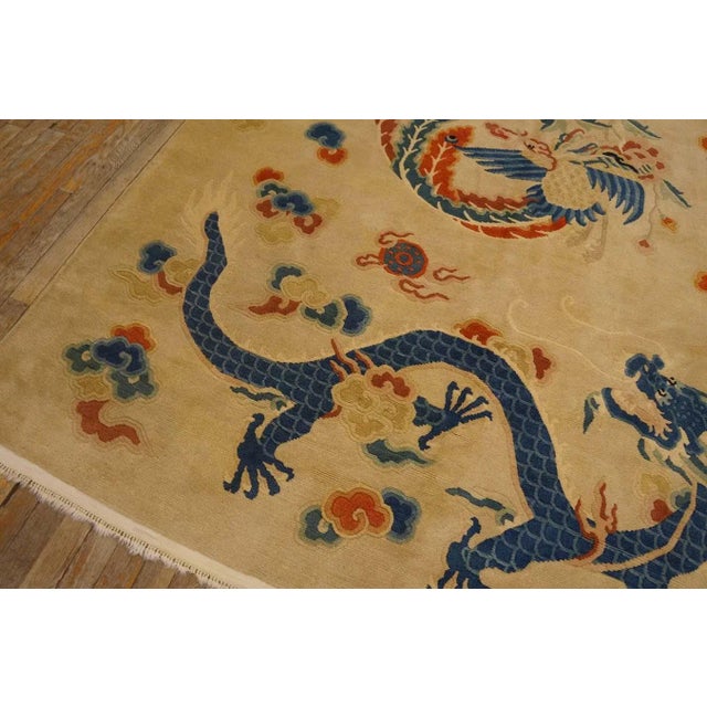 1980s Beige Dragon Vintage Nepalese Tibetan Carpet 6' X 8'9" Knotted Wool Rug For Sale In New York - Image 6 of 12