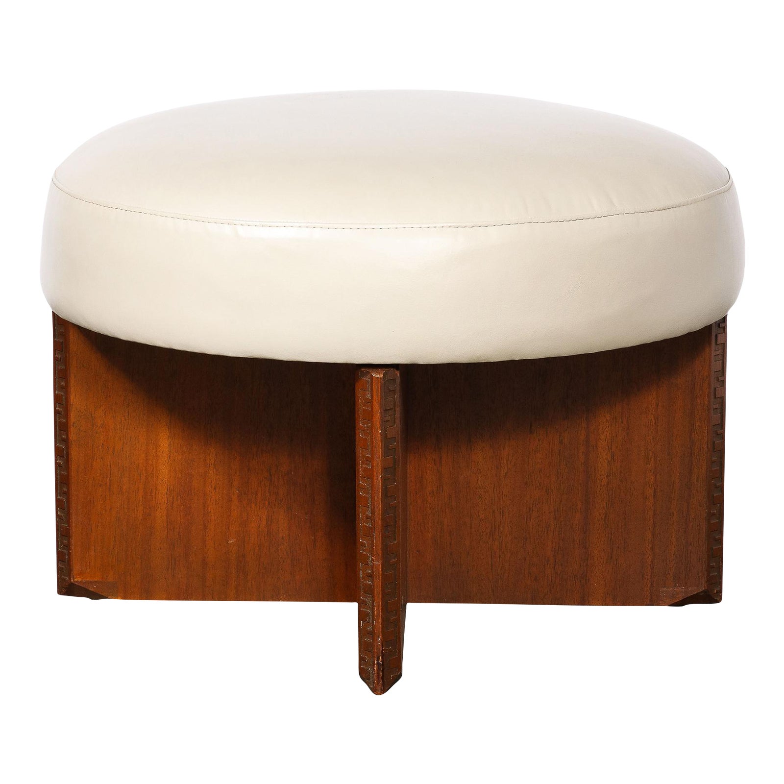 MidCentury Mahogany Swivel Ottoman in Holly Hunt Leather by Frank