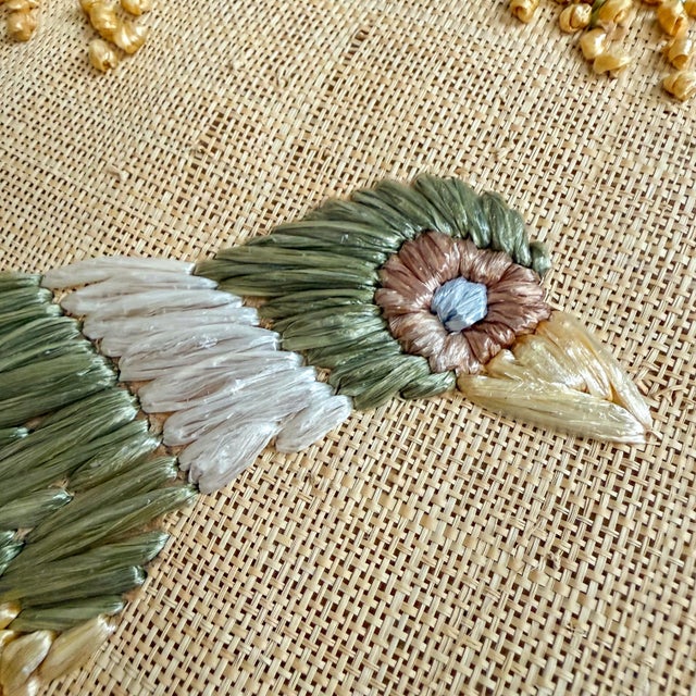 Vintage Embroidered Bird Textile Wall Panel in Wood Frame For Sale - Image 9 of 12