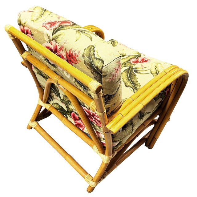 1940s Restored MCM Blond 1949er Rattan 3-Strand Lounge Chair by Heywood Wakefield For Sale - Image 5 of 6