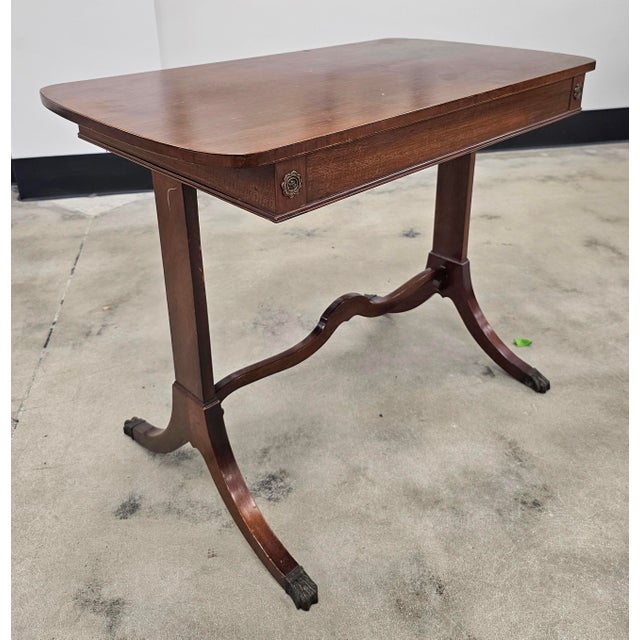 Mid 20th Century Mid Century Regency Style Mahogany Trestle Table With Pull-Out Trays and Brass Paw Feet For Sale - Image 5 of 9