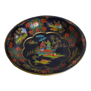 Vintage Daher Decorated Ware Serving Bowl Oriental Design 1971 Made in England 11" Diameter Metal For Sale