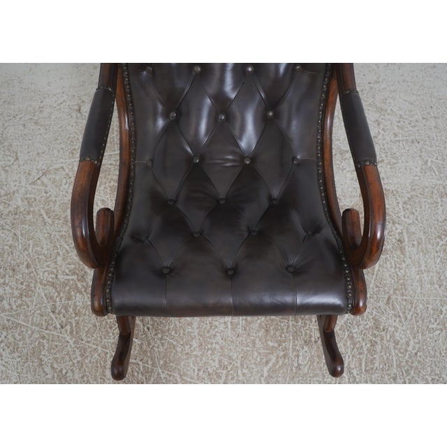 Brown Tufted Leather Rocking Chair For Sale - Image 11 of 18