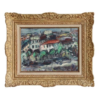 Guy Le Péqueux, View Over the City of Red Roofs, 1960s, Oil Painting on Canvas, Framed For Sale