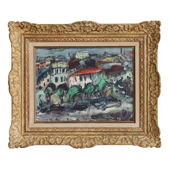 Guy Le Péqueux, View Over the City of Red Roofs, 1960s, Oil Painting on Canvas, Framed For Sale