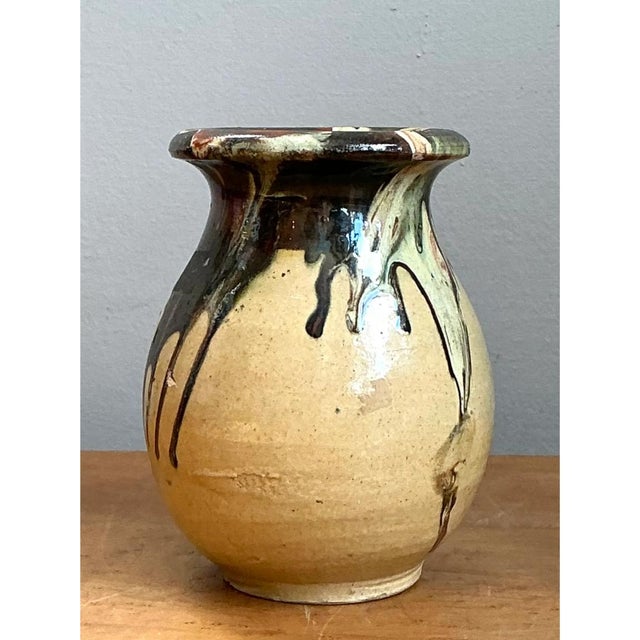 Mid 20th Century Vintage Stoneware Vase With Drip Glaze For Sale - Image 5 of 12