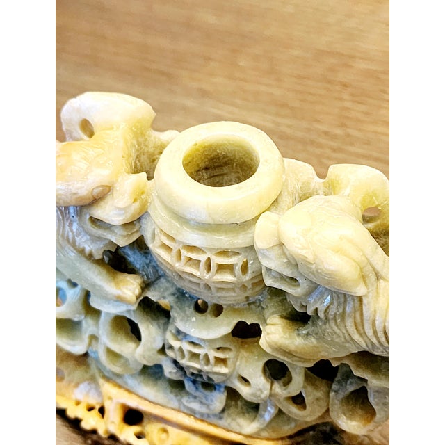 Chinese Vintage Antiquity Fu Dog Dragon Trio Decoration Agarbatti Incense Vessel For Sale - Image 3 of 12