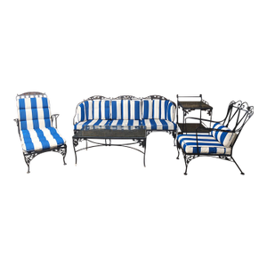 1950s Woodard Style Patio Seating, Table, & Bar Cart, 5 Pieces