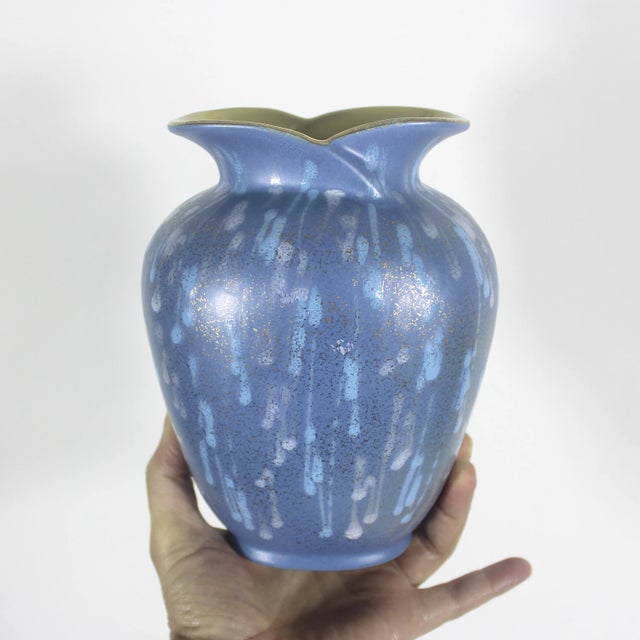 Mid-Century Modern Blue Gold Yellow Drip Glaze Ceramic Vase, W. Germany Design 482-17 For Sale - Image 9 of 10