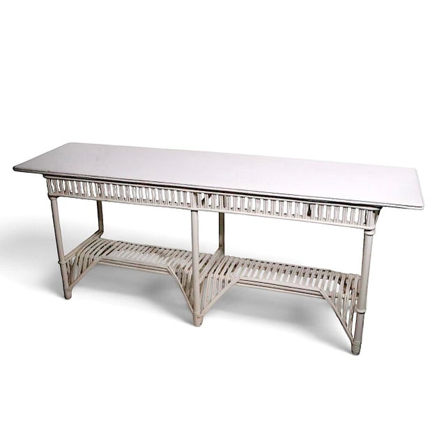 Early 20th Century Large Stick Wicker Console Table in White Paint Finish For Sale - Image 9 of 18