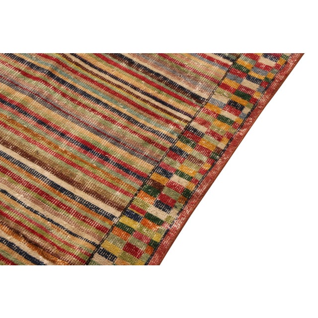 1960s 1960s Distressed Midcentury Rug Beige Red Multi-Color Vintage Striped Pattern For Sale - Image 5 of 6