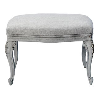 Early 20th Century Light Gray Linen Covered Footstool For Sale