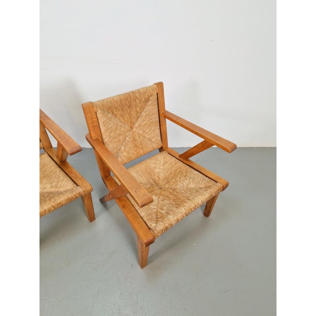 Modernist Brutalist Wooden Armchairs in Rush, 1940s, Set of 3 For Sale - Image 9 of 18
