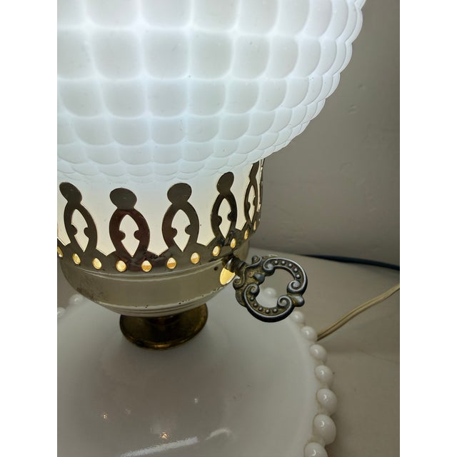 Art Deco Vintage Hobnail Milk Glass 11" T Lamp Hurricane Electric Parlor Table Boudoir For Sale - Image 3 of 12