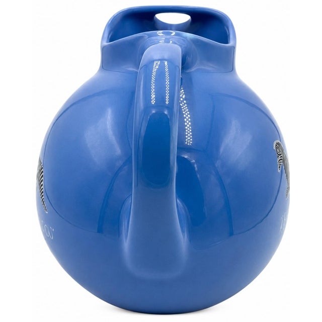 Blue Vintage El Morocco Nyc Nightclub Blue Ceramic Water Pitcher Zebra Logo Barware For Sale - Image 8 of 11