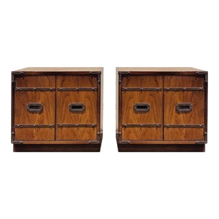 1970s Vintage Brass Campaign Nightstands - a Pair For Sale