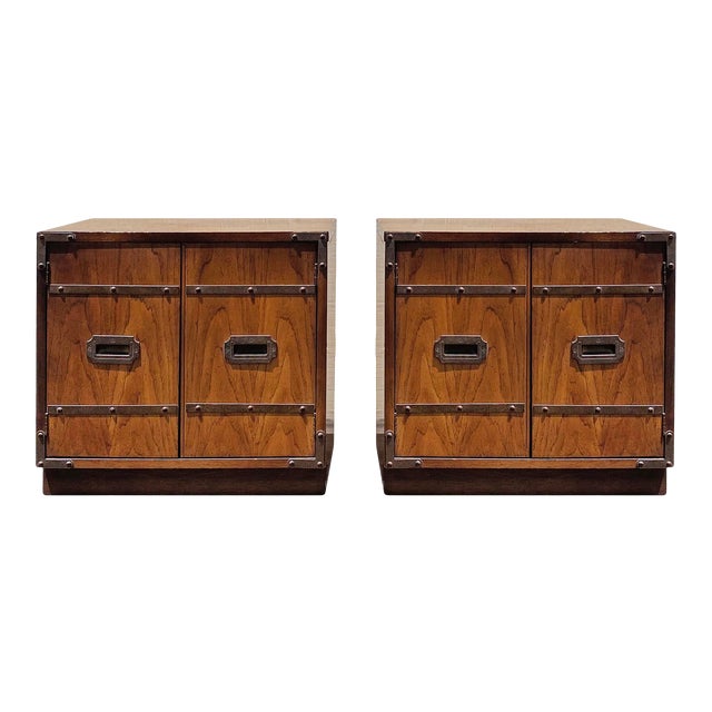 1970s Vintage Brass Campaign Nightstands - a Pair For Sale