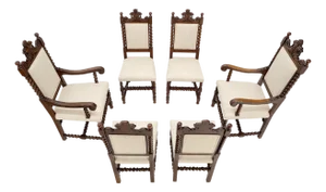 6 Fine Carved Oak Lion Heads Twisted Legs New Upholstery Jacobean Dining Chairs