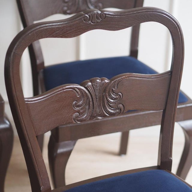 Chairs with Carved Decorations and Velvet Seats, 1920s, Set of 6 For Sale - Image 4 of 12