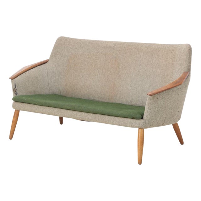 Attributed to Henry Schubell & Arnold Madsen 1950s Wool and Teak Freestanding Sofa For Sale
