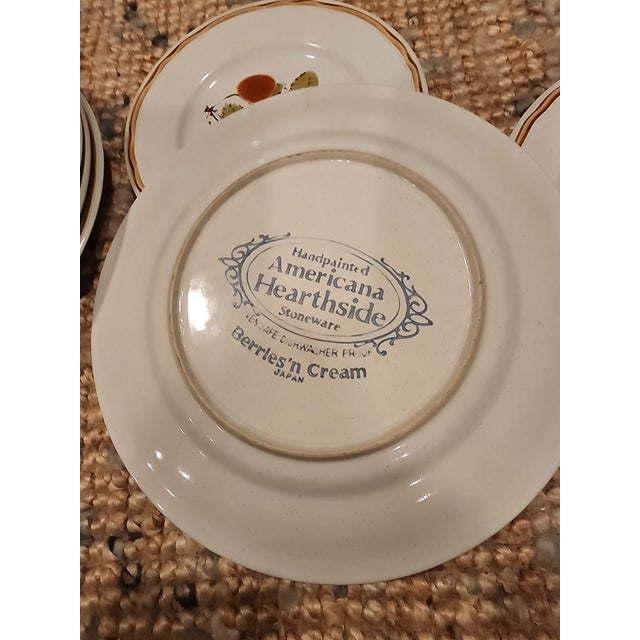 Set of eight vintage "Berries n Cream" pattern hand painted Americana Hearthside dinner plates.