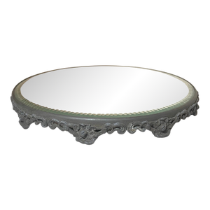 Antique Round Silverplate Plateau Beveled Vanity Jewelry Table Top Mirror Tray