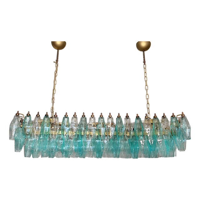 Turquoise and Clear Murano Glass Poliedri Chandelier by Carlo Scarpa For Sale