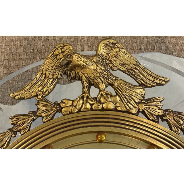 Wood Vintage Large Scale American Federal Revival Giltwood Eagle Crest Round Mirror For Sale - Image 7 of 17