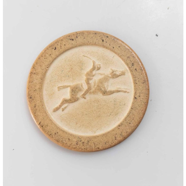 Red Mid-Century American Clay Embossed Horse and Jockey Poker Chips in Red White and Blue For Sale - Image 8 of 8