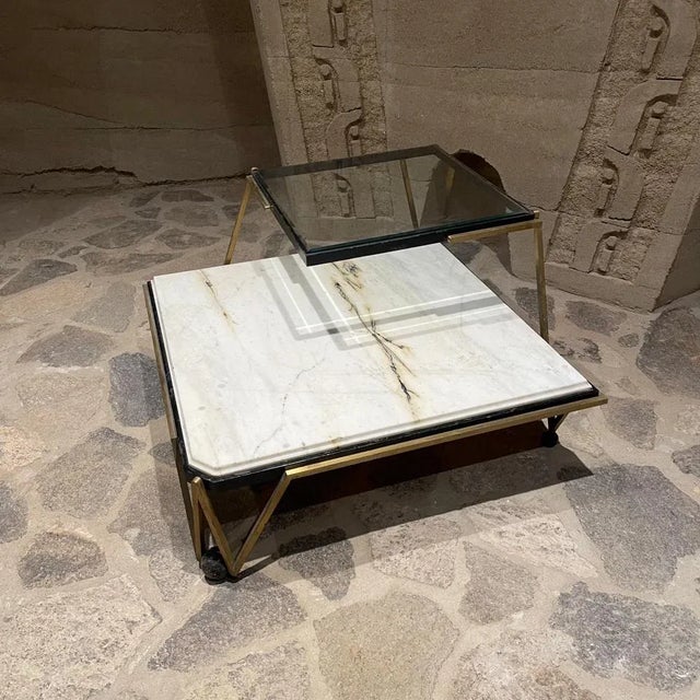 Arturo Pani 1950s Arturo Pani Mexico Corner Table in Marble Beveled Glass Bronze For Sale - Image 4 of 13