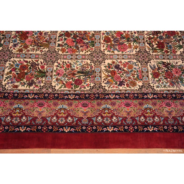 Red Nazmiyal Collection Vintage Garden Design Silk Persian Qum Rug For Sale - Image 8 of 8