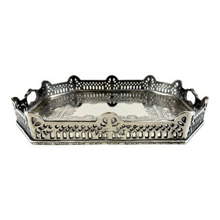 Vintage Silver-Plated Octagonal Serving Tray With Intricate Filigree Detailing For Sale