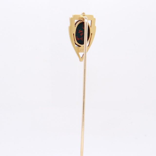 Gold Antique Signed Brassler & Co. Art Deco 14k Gold & Bloodstone Cabochon Stickpin For Sale - Image 8 of 15