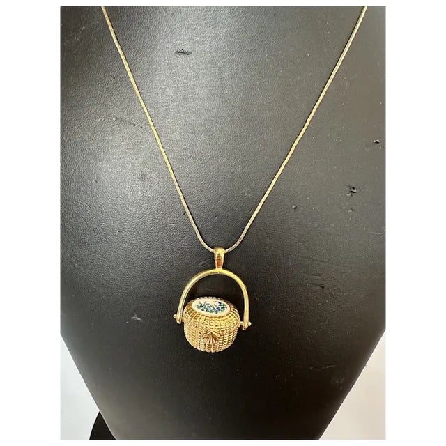 Coastal Gold Tone Nantucket Basket Pendant For Sale - Image 3 of 12