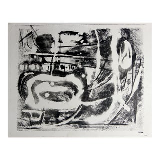 Monochromatic Mid Century Abstract Lithograph For Sale