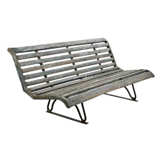 Public Bench in Wood and Patinated Iron For Sale
