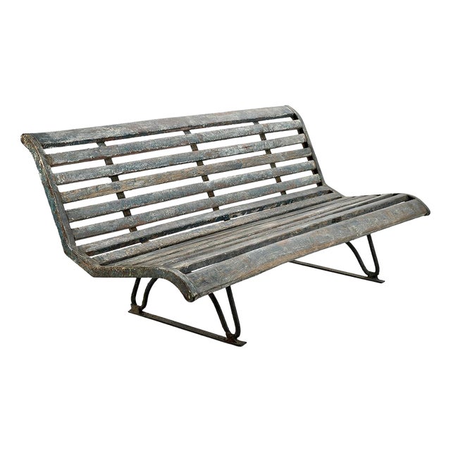 Public Bench in Wood and Patinated Iron For Sale