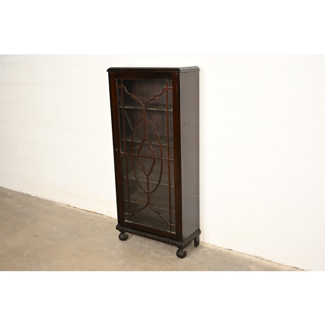 Victorian R. J. Horner Style Antique American Empire Carved Mahogany Glass Front Bookcase Cabinet, Circa 1890s For Sale - Image 3 of 11