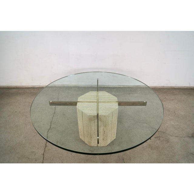 Angelo Mangiarotti 1970’s Hollywood Regency Artedi Style Travertine & Brass Coffee Table For Sale - Image 4 of 12
