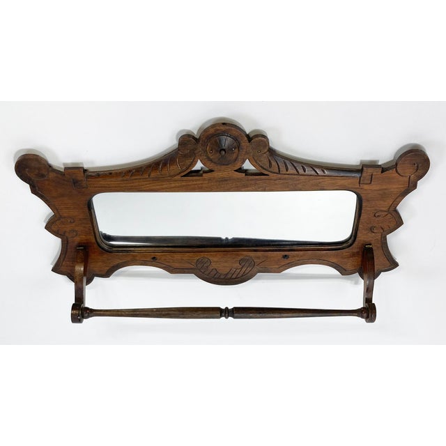 Wood Antique Victorian Style Wall Mount Mirror With Towel Rack For Sale - Image 7 of 10