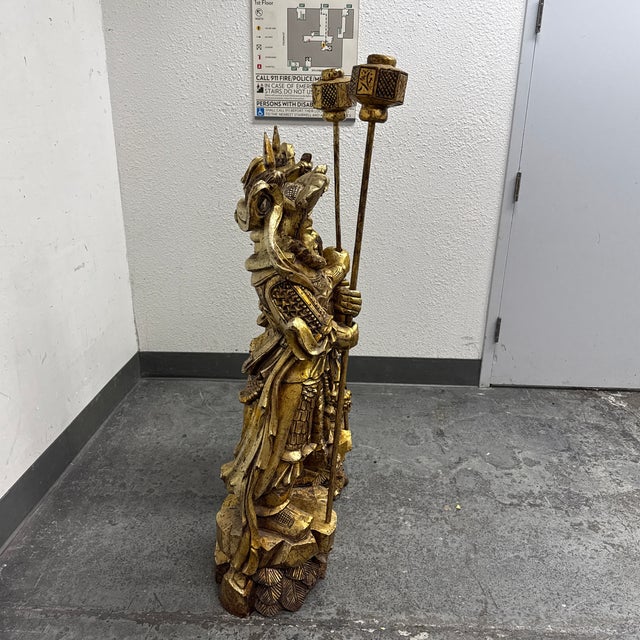 Chinese Menshen Warrior Statues, Guan Yu + Wei Tuo Set For Sale - Image 4 of 12