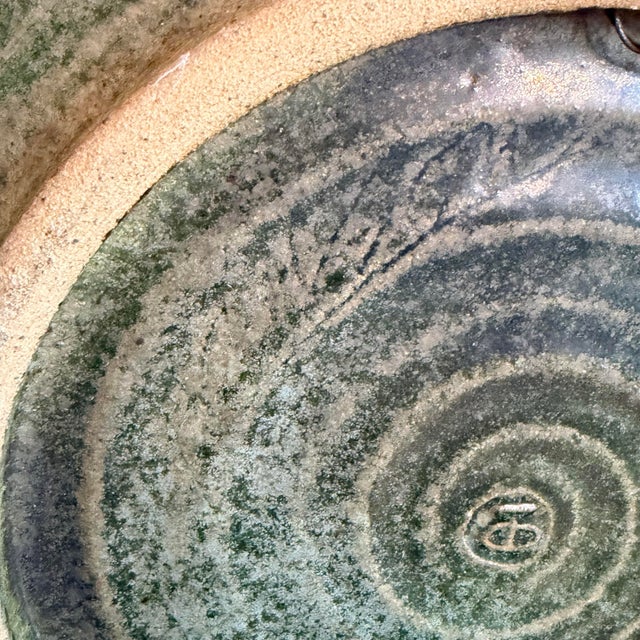 Celadon Signed Mid Century Modern Studio Pottery Charger in the Manner of Picasso For Sale - Image 8 of 9